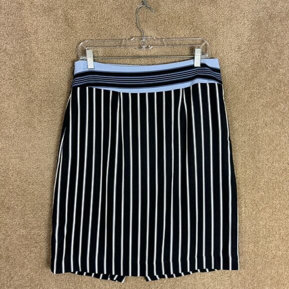 Ann Taylor Loft Skirt Womens 6 Black/Blue Striped Wrap ‎ Knee Length Straight - Picture 7 of 10